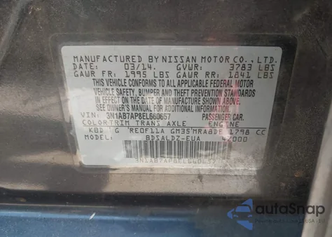 2014 Nissan Sentra Fe+ S/Fe+ Sv/S/Sl/Sr/Sv from USA, damaged, VIN 3N1AB7AP8EL660657
